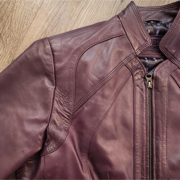 Noora Women's Vintage Lambskin Moto Jacket Eggplant Size L - Picture 7 of 10